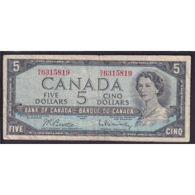 1954 $5 Dollars - Fine - Beattie Rasminsky - Prefix N/X