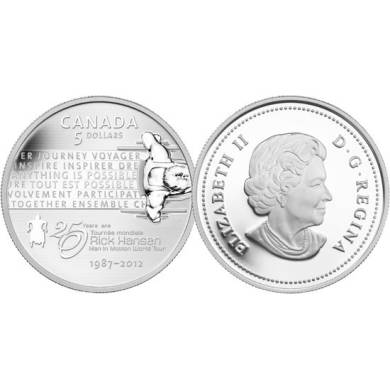 2012 - $5 - Fine Silver Coin - 25th anniversary of the Rick Hansen Man-In-Motion Tour