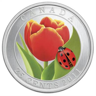 2011 - 25 Cent - Coloured Coin - Tulip with Ladybug