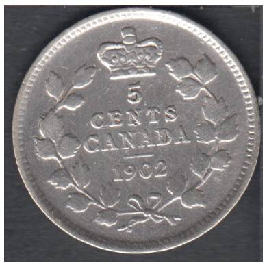 1902 - F/VF - Polished - Canada 5 Cents