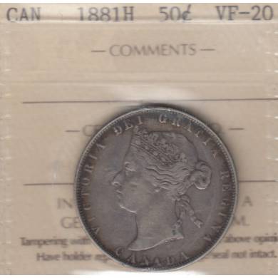 1881 H - VF-20 - ICCS - Canada 50 Cents