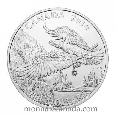 2014 - $100 Dollars Fine Silver Coin - Bald Eagle - Tax Exempt