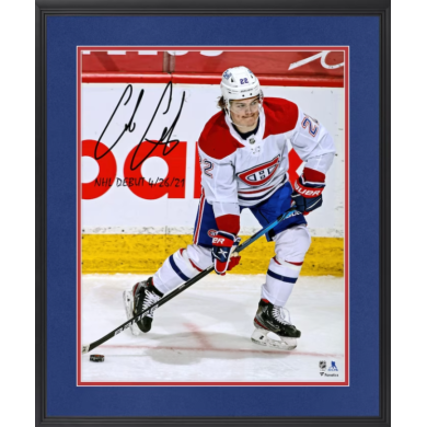 Cole Caufield Autographed Montreal Canadiens Fanatics Authentic Framed 16" x 20" NHL Debut Photograph with "NHL Debut 4/26/21" Inscription