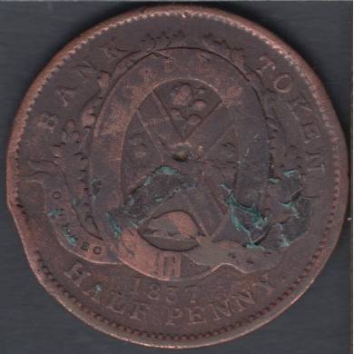 1837 - Endommag - Quebec Bank - Half Penny Token - Un Sou - LC-8B