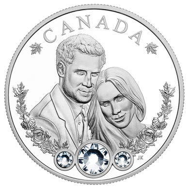 2018 - $20 - 1 oz. Pure Silver Coin made with Swarovski Crystals - The Royal Wedding of Prince Harry and Ms Meghan Markle