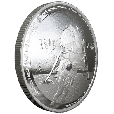 2019 - $25 - Pure Silver Coin - 50th Anniversary of the Apollo 11 Moon Landing