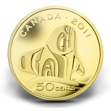 2011 - 50 Cents - 1/25 Ounce Pure Gold Coin - Orca Whale