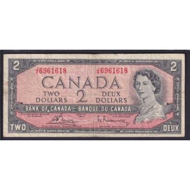1954 $2 Dollars - F/VF - Bouey Rasminsky - Prfixe J/G