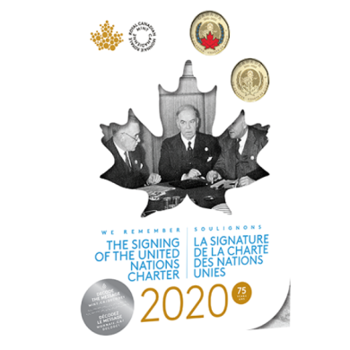 2020 - Carte de collection de pièces-souvenirs commémoratives – 75e anniversaire de la signature de la Charte des Nations Unies