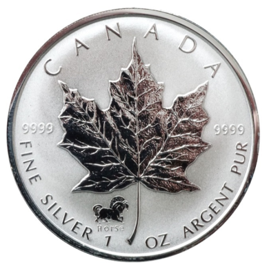 2002 Canada $5 Dollars Maple Leaf 99,99% Fine Silver 1 oz Coin - Horse Privy Mark *** COIN MAYBE TONED ***