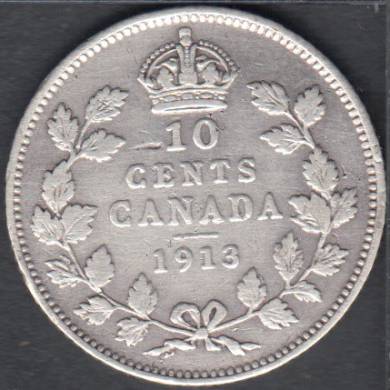 1913 - Small Leaves - F/VF - Polished - Canada 10 Cents