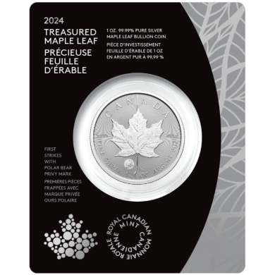 2024 - $5 - 1-oz. 99.99% Pure Silver Coin  Treasured Silver Maple Leaf First Strikes: Polar Bear Privy (Premium Bullion)