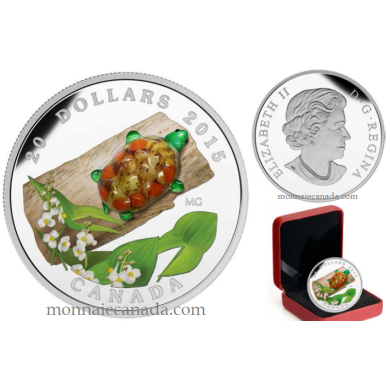 2015 - $20 - 1 oz. Fine Silver Coin  Venetian Glass Turtle with Broadleaf Arrowhead Flower
