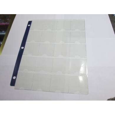 1 Page  for 2x2 cardboard with  20 PROTECTIVE POCKETS PER PAGE WITH BLUE STRIP 