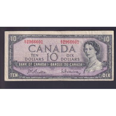 1954 $10 Dollars - VF - Beattie Rasminsky - Prefix K/V