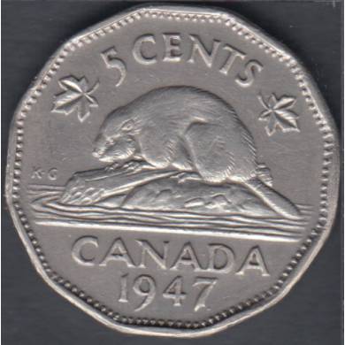 1947 - Dot - F/VF - Polished - Canada 5 Cents