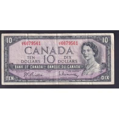 1954 $10 Dollars - VF - Beattie Rasminsky - Prefix J/V