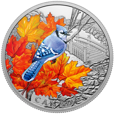 2021 - $20 - Pice de 1 oz en argent pur  Oiseaux colors : Geai bleu