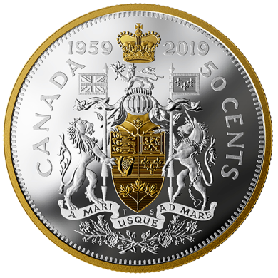 2019 - 1959 - 50 - Pice de 2 oz en argent pur  l'image de la pice de 50 cents de 1959