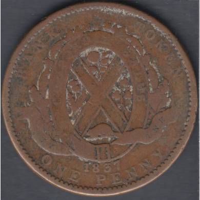 1837 - G/VG - City Bank - One Penny Token - Deux Sous - LC-9A - Province Bas Canada