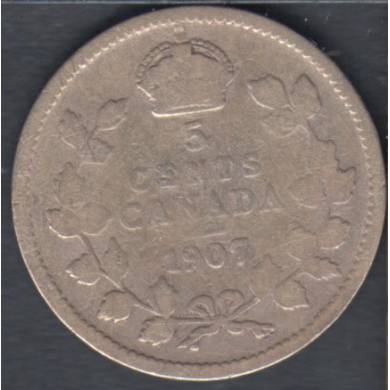1907 - G/VG - Narrow Date - Canada 5 Cents
