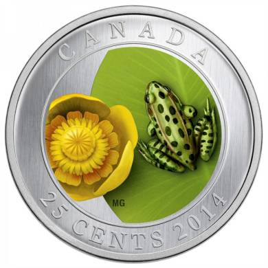 2014 - 25 Cents - Coloured Coin - Water-lily and Leopard Frog