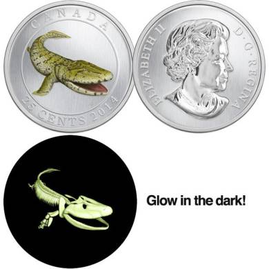 2014 - Créature préhistorique - Pièce de 25 cents colorée photoluminescente Tiktaalik