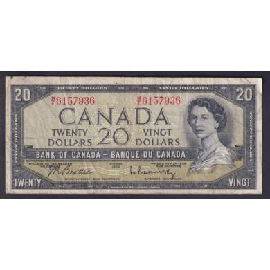 1954 $20 Dollars - Fine - Beattie Rasminsky - Prefix M/E