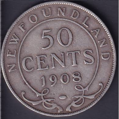 1908 - Fine - 50 Cents - Terre Neuve