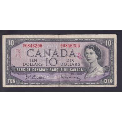 1954 $10 Dollars - Fine - Beattie Rasminsky - Prefix N/V