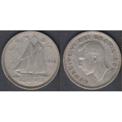 1948 - Fine - Rotated Dies - Canada 10 Cents