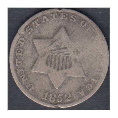 1852 - VG - Silver 3 Cents