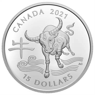 2021 $15 Dollars - Year of the Ox - 1 oz. Pure Silver Coin