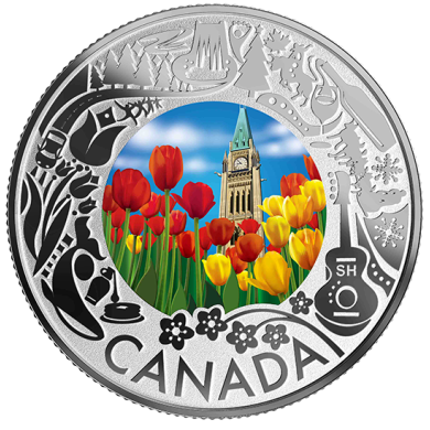 2019 - $3 - Pice colore en argent pur - Petits bonheurs de la vie au Canada : Tulipes