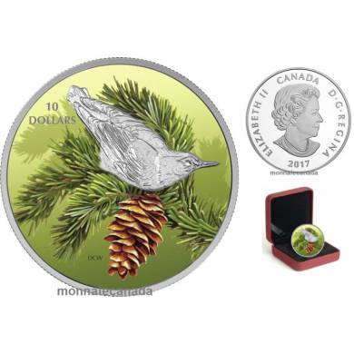 2017 - $10 - 1/2 oz en argent pur-Sries Oiseaux et couleurs de la Nature-Sittelle poitrine Blanche