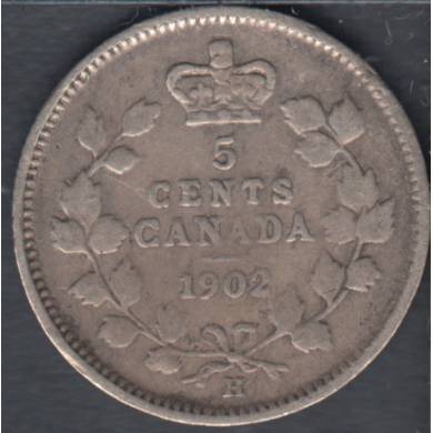 1902 H - VG - Large H/Small H - Canada 5 Cents