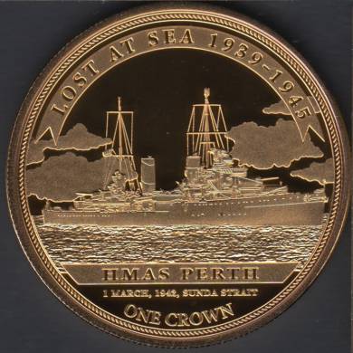 2016 - Proof - One Crown - Queen Elizabeth II Gold Plated - Lost at Sea 1939 - 1945 - HMAS PERTH - Tristan da Cunha