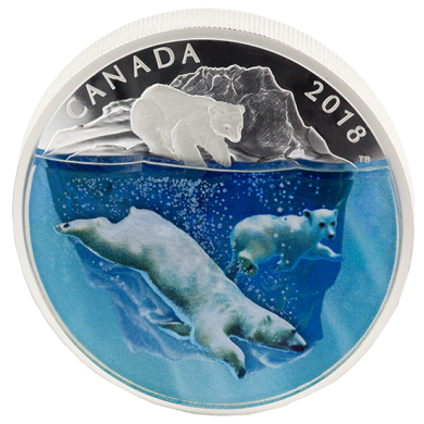 2018 - $30 - 2 oz. Pure Silver Coin - Dimensional Nature: Polar Bears