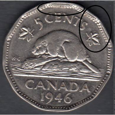 1946 - VF - Double Rim Reverse - Canada 5 Cents
