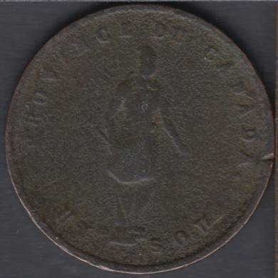 1852 - Damaged - Quebec Bank - Half Penny Token - Province du Canada - Un Sou - PC-3