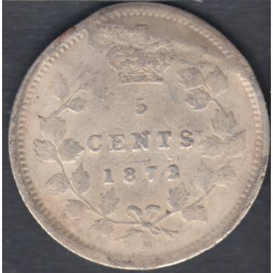 1872 H - VG - Damaged - Canada 5 Cents