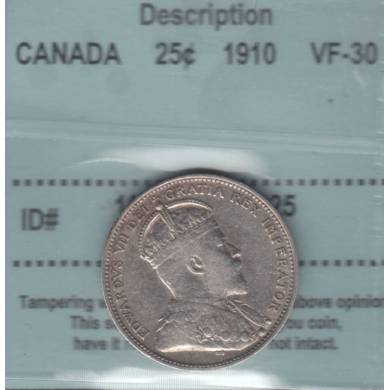 1910 - VF-30 - CCCS - Canada 25 Cents