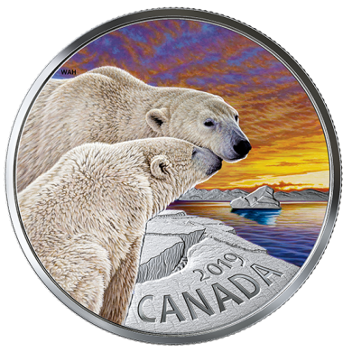 2019 - $20 - Pice colore de 1 oz en argent pur - Faune canadienne : L'ours polaire