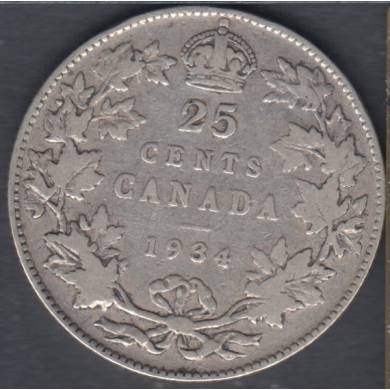 1934 - VG/F - Canada 25 Cents
