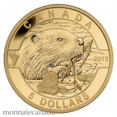 2013 - $5 - 1/10 oz Fine Gold Coin - O Canada series - The beaver