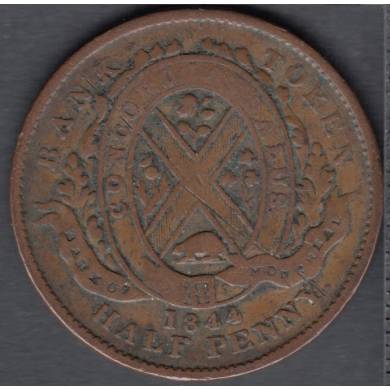 1844 - F/VF - Scratch - Half Penny - Token Bank of Montreal - Province of Canada - PC-1B3