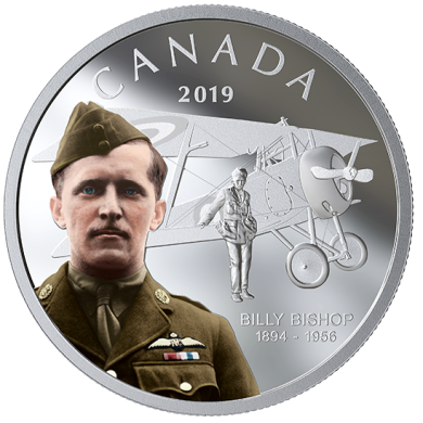 2019 - $20 - 1 oz. Pure Silver Coloured Coin - Billy Bishop