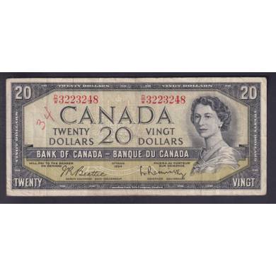 1954 $20 Dollars - Fine - Beattie Rasminsky - Prefix D/W