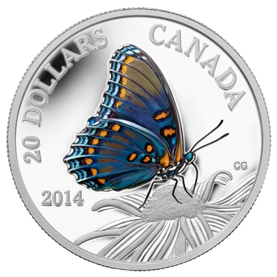 2014 - $20 - Pièce en argent fin - Papillons du Canada - L'amiral