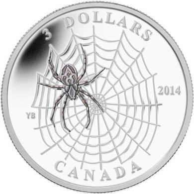 2014 - $3 - 1/4 oz. Fine Silver Coin - Animal Architects: Spider and Web